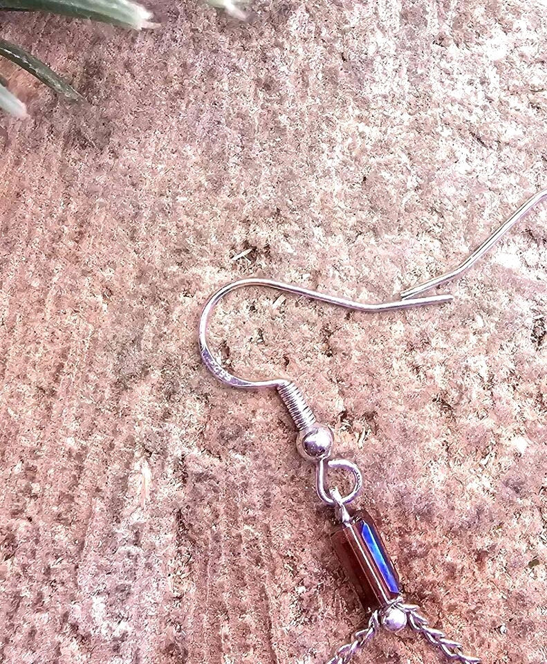 Nature Fluorite Fret Symbols Block 925 Dangle Earring