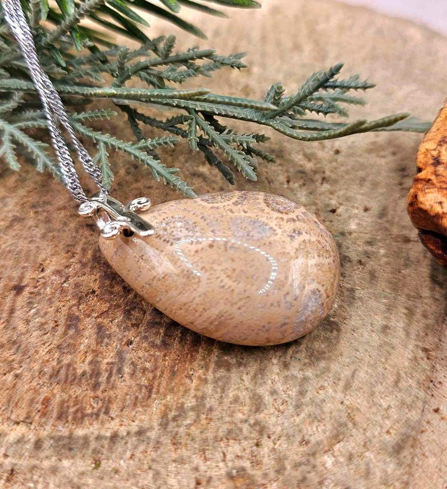 Beautiful Nature Teardrop Coral Jade Agate Pendant Necklace