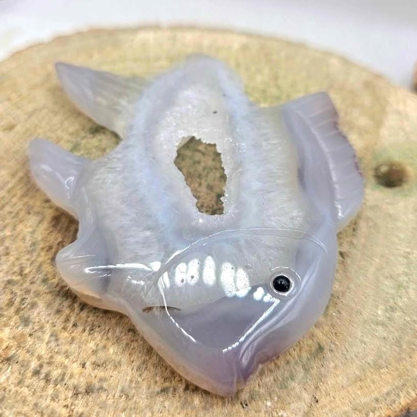 Nature Druzy Agate Hand Carved 4" Fish Figure