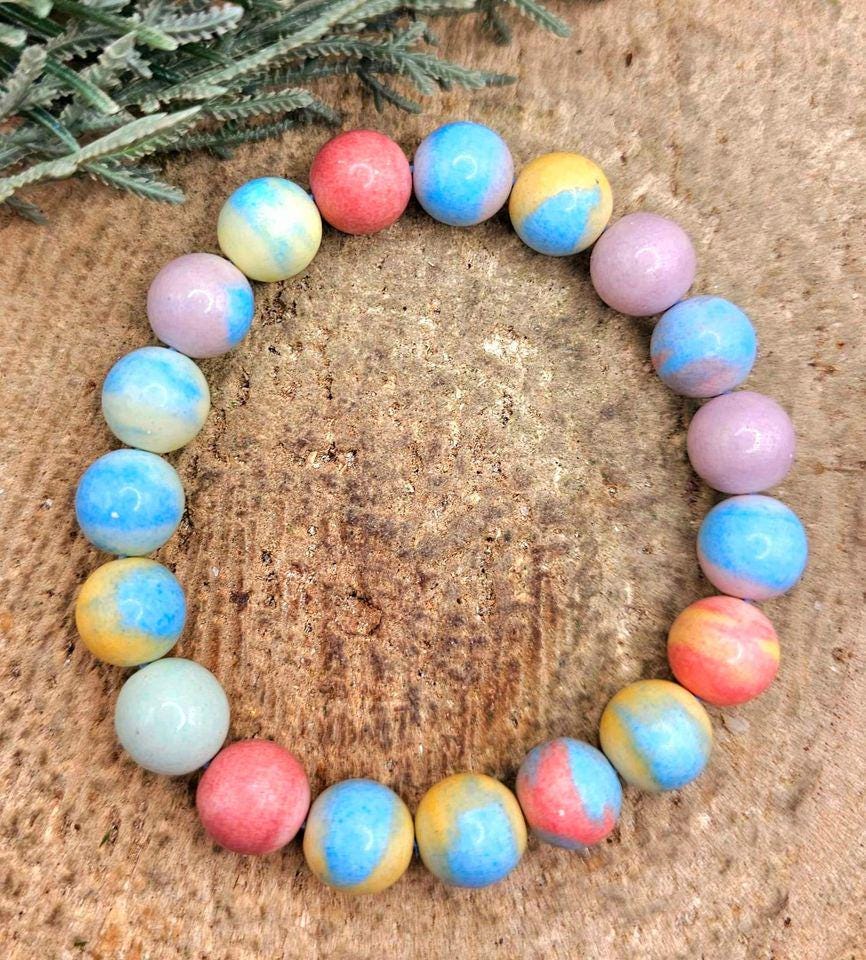 Colorful Nature Alashan Rainbow Stone 10mm Bracelet