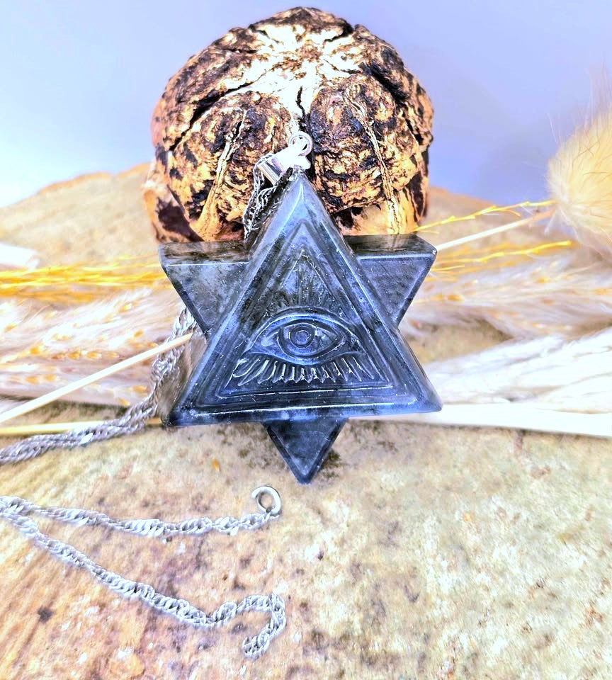 Labradorite pyramid all-seeing eye star pendant necklace — My Aura Gemstones