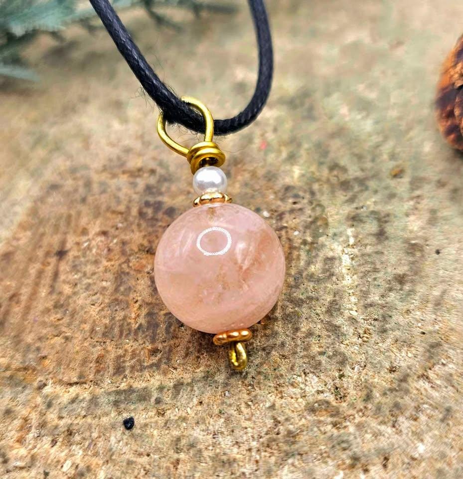 Nature Morganite Big Round Bead Pendant Necklace