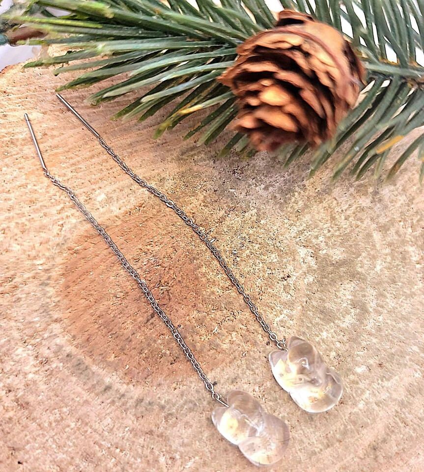 Nature Crystal Stones Hand Carved Dangle Earrings