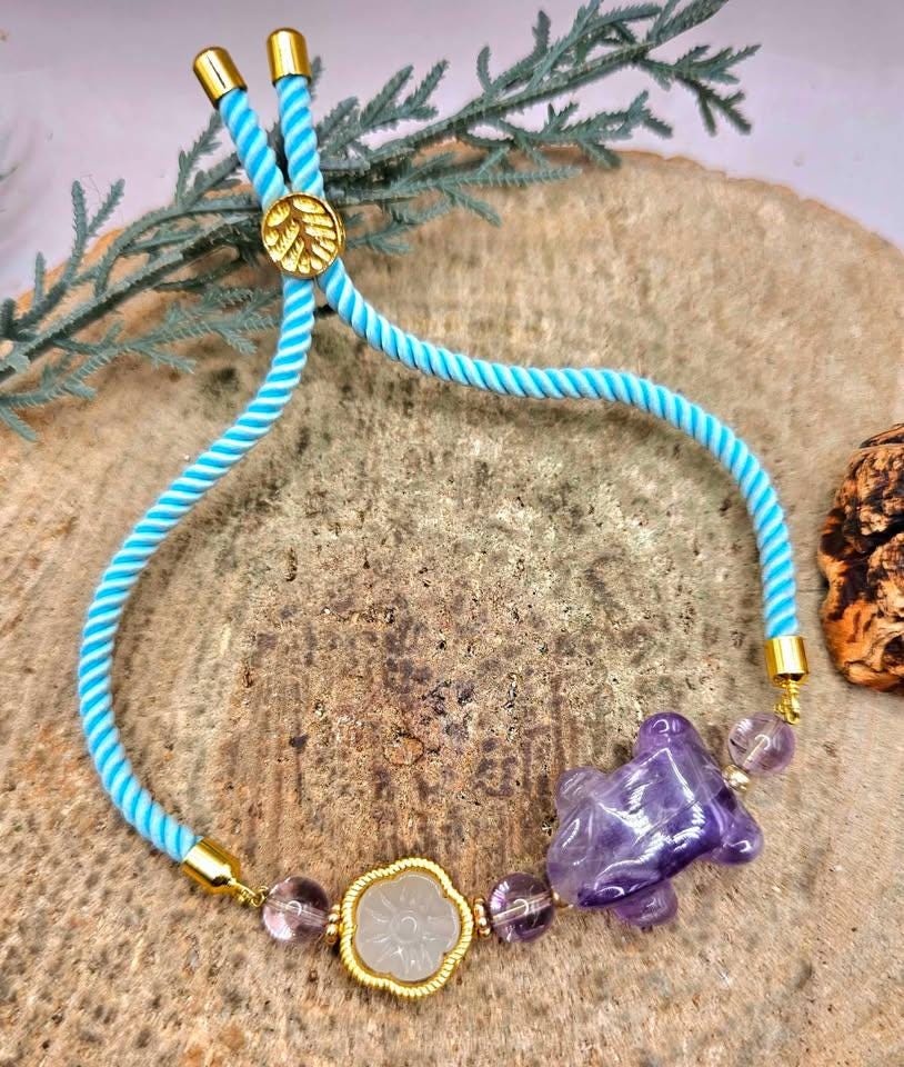 Nature Amethyst Frog Mixed Crystal Beads Bracelet