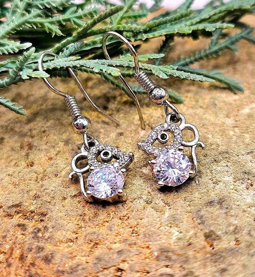 Cute Mouse 2.8ct Moissanite Diamond S925 Dangle Earring