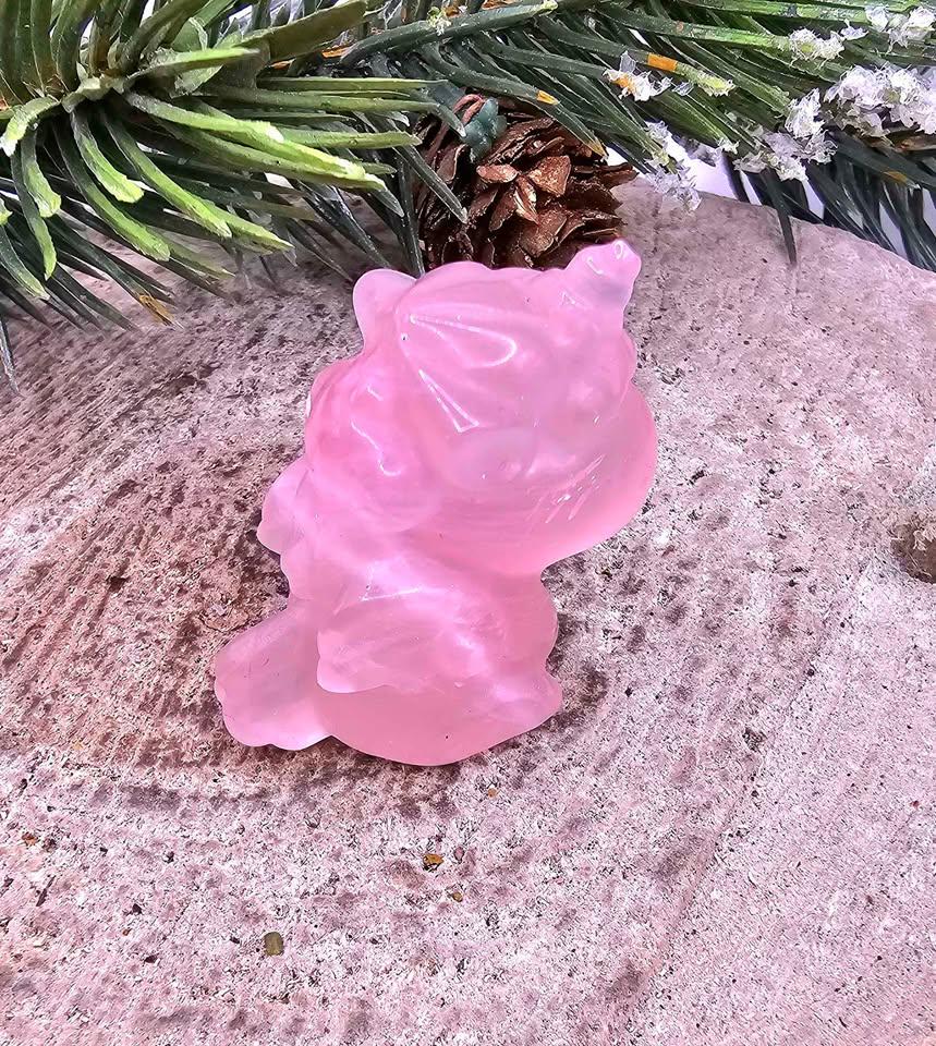Nature Rose Quartz Hand Carved 2" Sleeping Unicorn Figure
