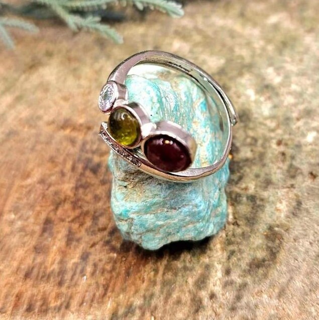 Beautiful Mixed Tourmaline Adjustable Sparking Adjustable Ring