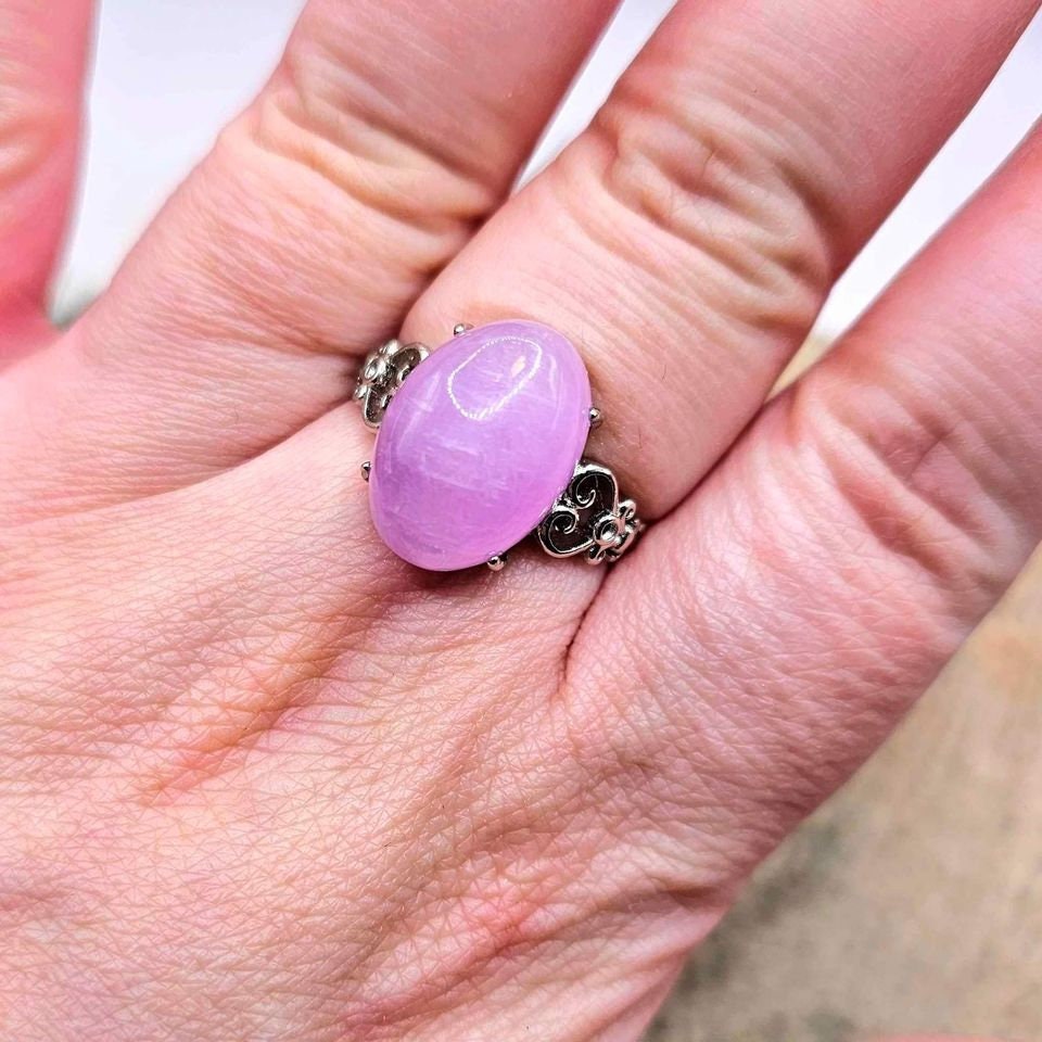 Beautiful Big Nature Purple Kunzite S925 Adjustable Ring