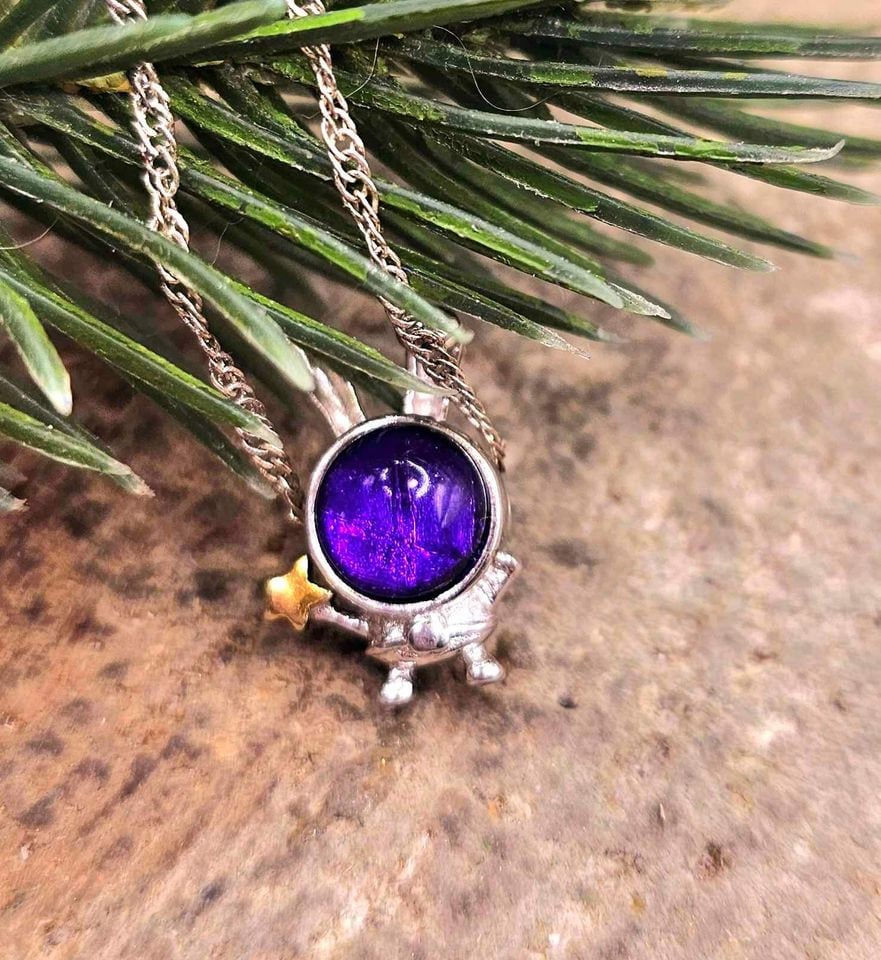 Nature Purple Meteorite Gibeon Bunny Astronaut S925 Pendant Necklace