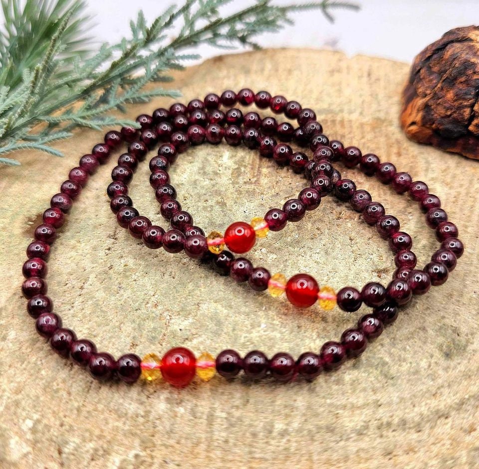 Nature Red Garnet & Agate Round Beads 18" Necklace