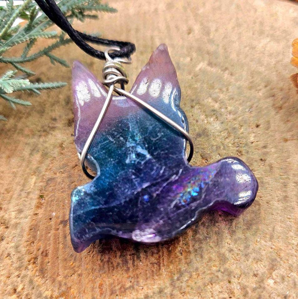 Beautiful Nature Fluorite Hand Carved Flying Dove Pendant Necklace