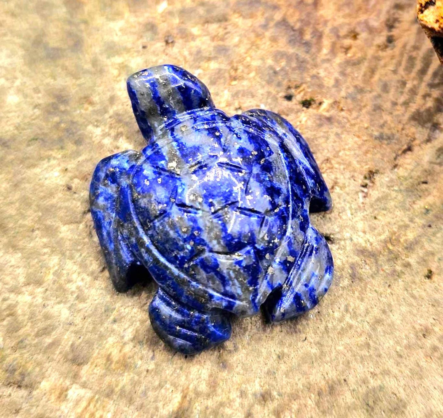 Nature Lapis Lazuli Carved Cute Turtle Wire Wrapped Pendant Necklace