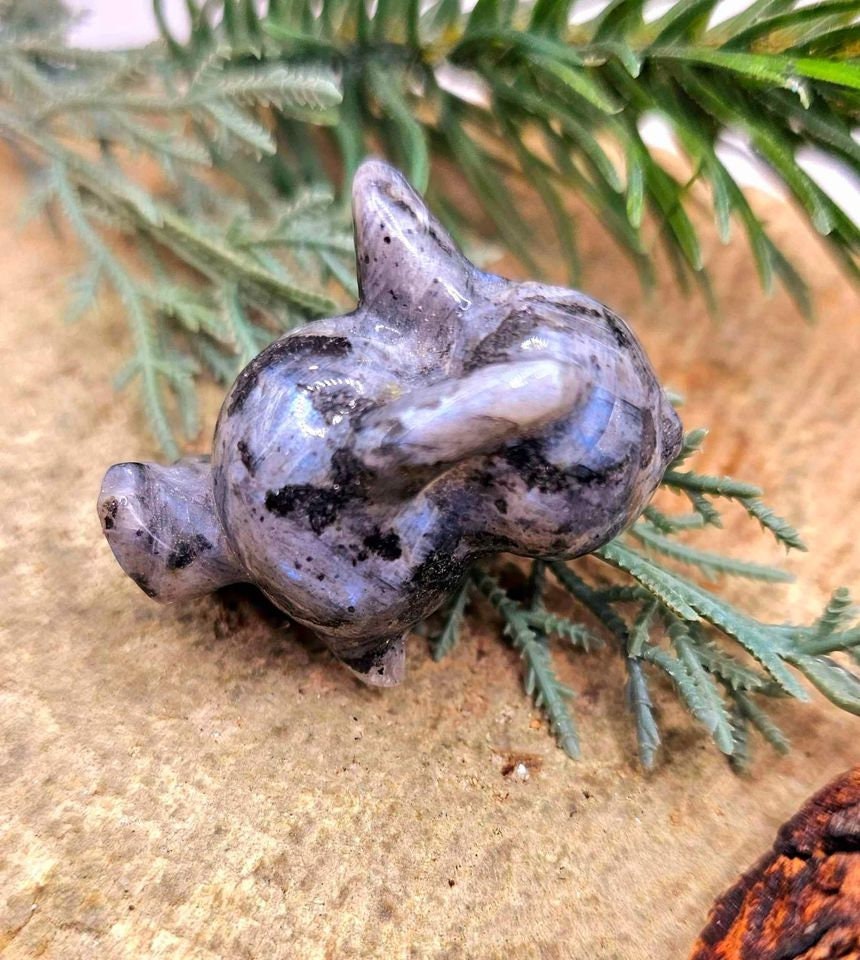Nature Larvikite Hand Carved Flashy Cute Psyduck Figure