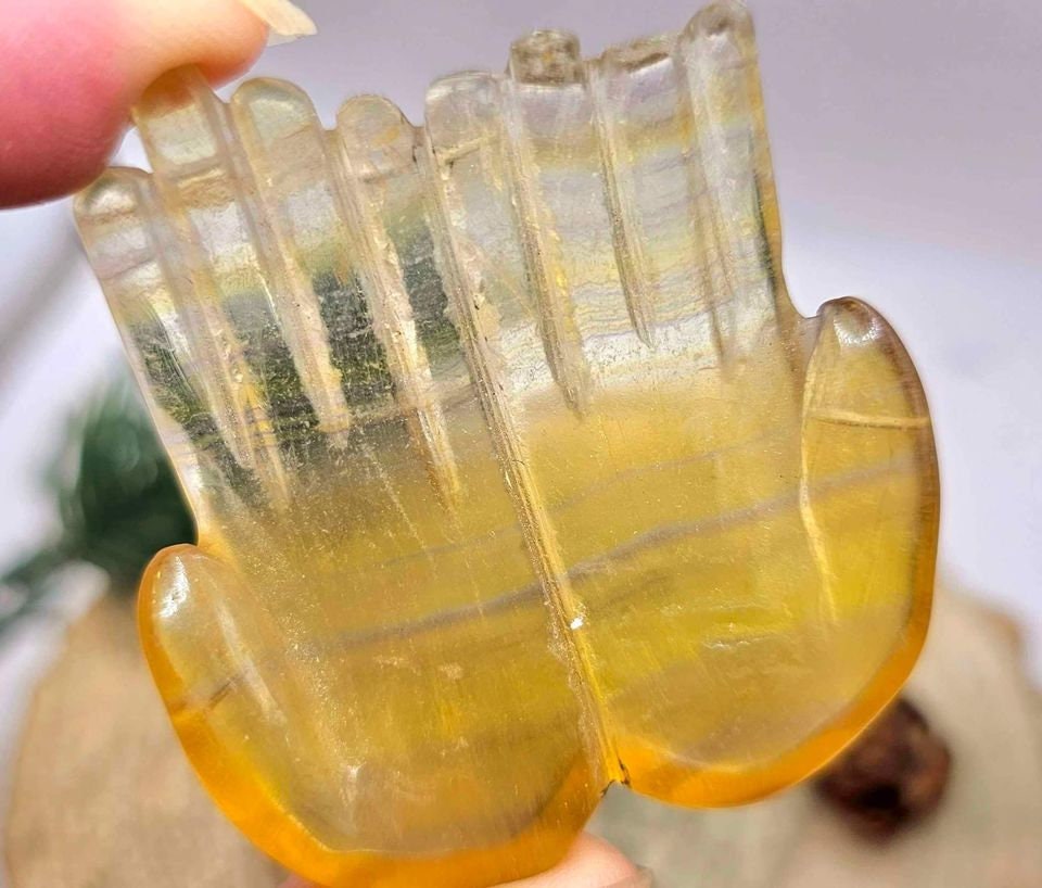 Unique Nature Yellow Fluorite Hand Carved Giving Hand Decor Dish