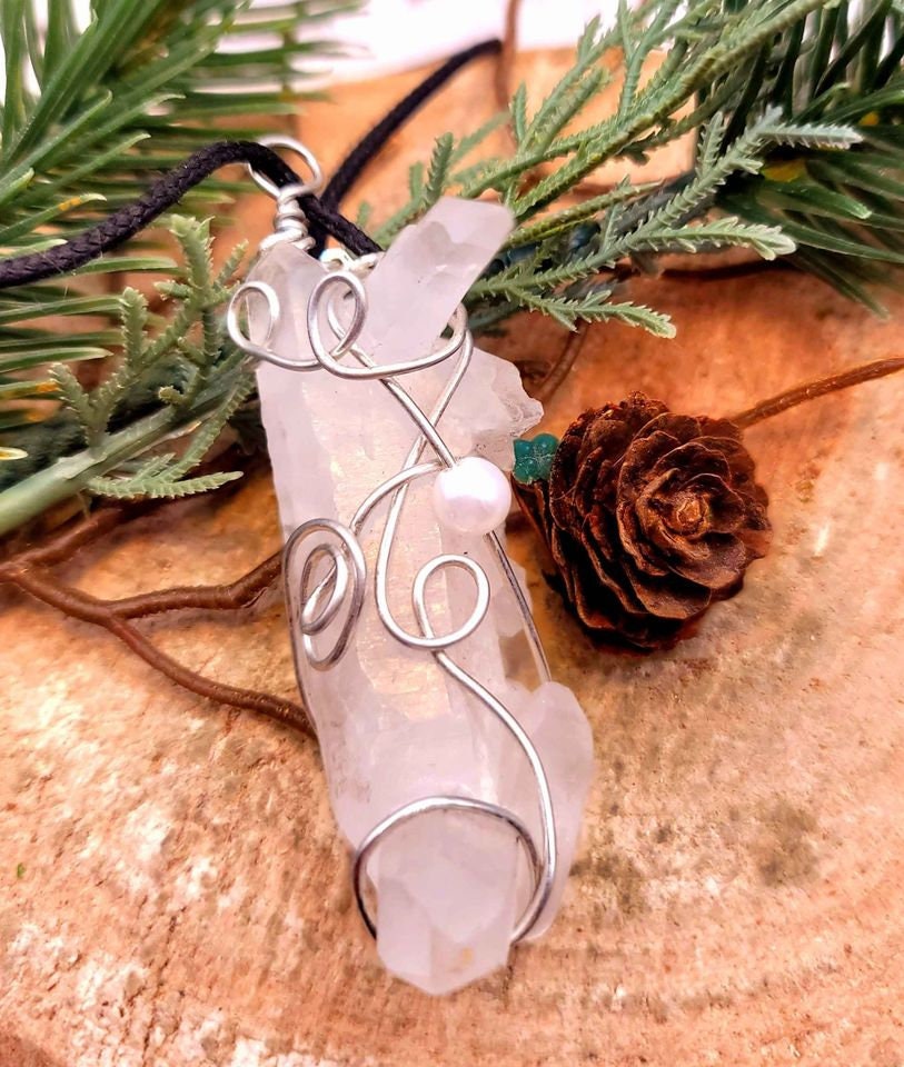 Beautiful Unique Shape Nature Crystal Point Wire Wrapped Pendant Necklace