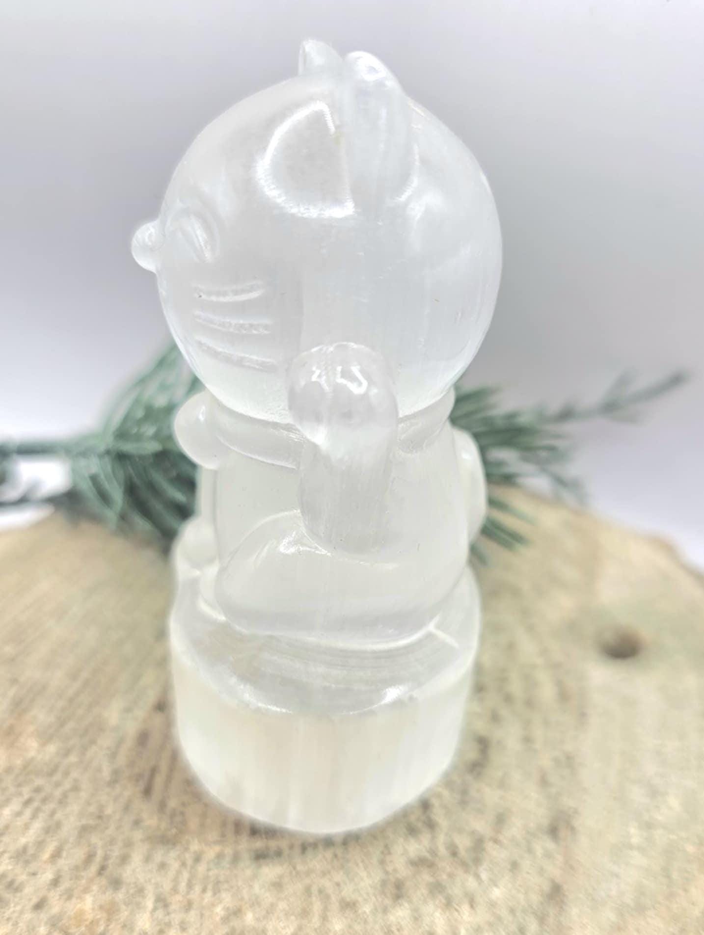 Premium Grade Nature Selenite Hand Carved 4" Fortune Cat Figure