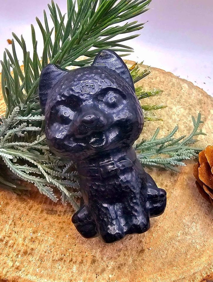 Adorable Nature Black Obsidian Carved 2.5" Cheerful Dog Decor Figure