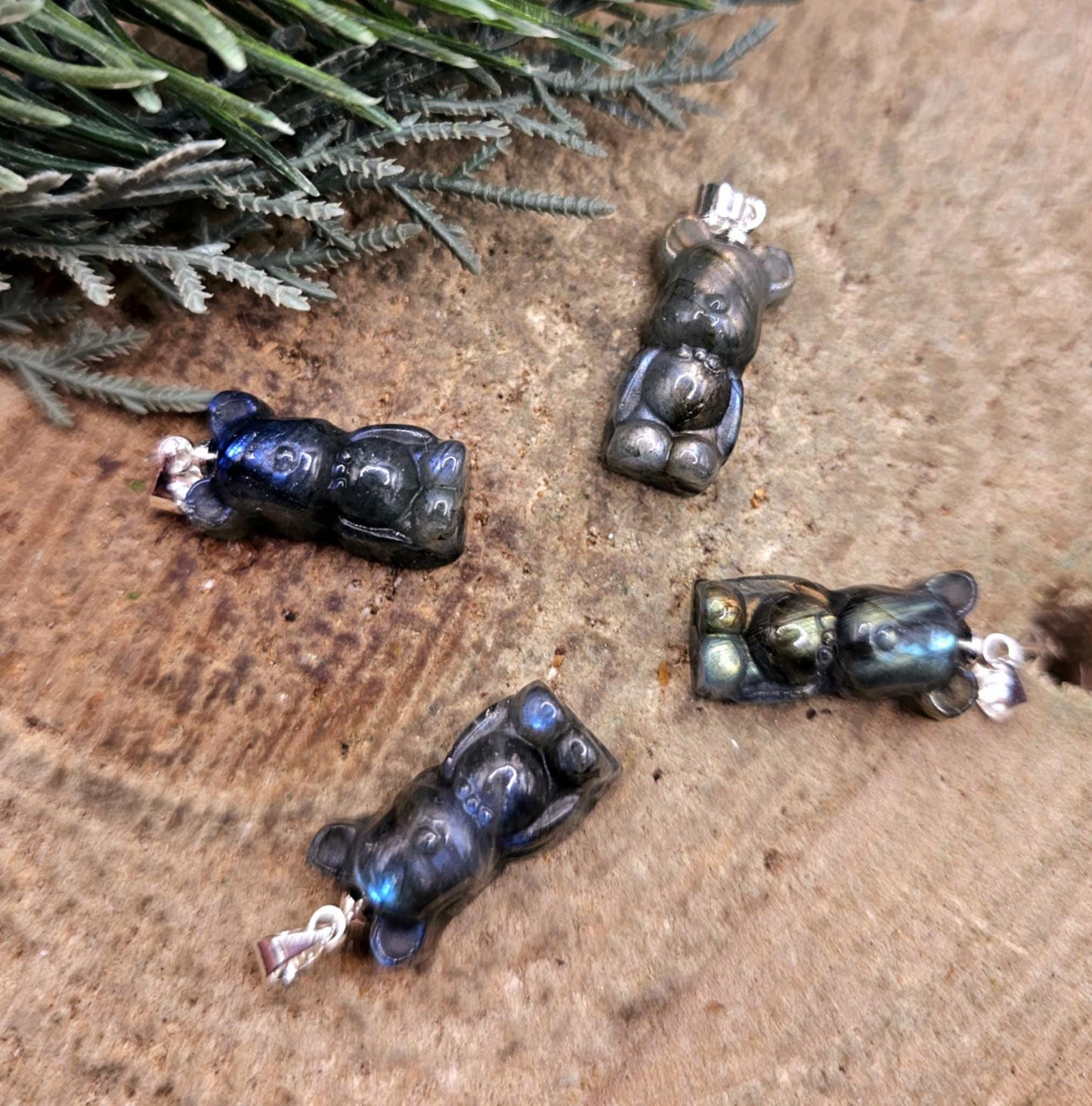 Nature Labradorite Carved Flashy Standing Bear Pendant Necklace