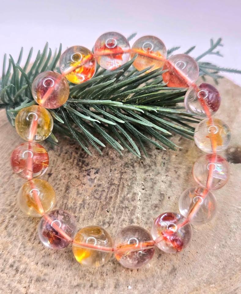 Rare Top Grade Nature Hematoid Koi Quartz 12mm Beads Bracelet