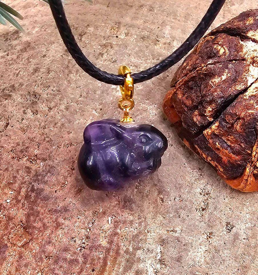 Nature Purple Fluorite Carved Cute Rabbit Pendant Necklace