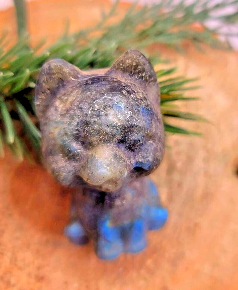 Adorable Nature Labradorite Hand Carved Happy Dog Big Figure