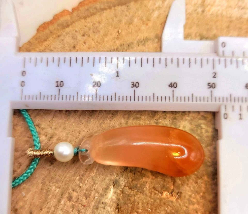 Beautiful Nature Red Rutilated Crystal Hand Carved Pepper Pearl Accent Adjustable Necklace