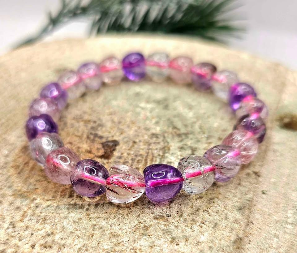 Rare Nature Super Seven Crystal 3D Strawberry Beads Bracelet