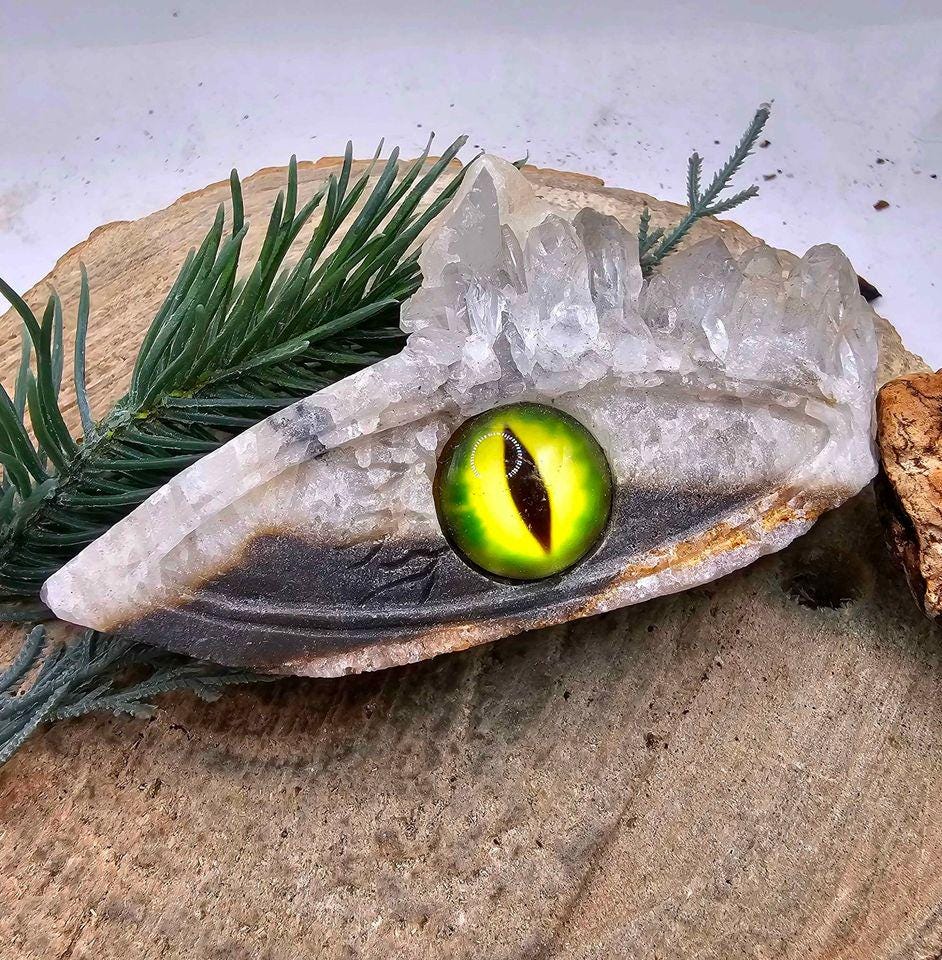 Nature Crystal Cluster Hand Carved Dragon Eye Decor Figure