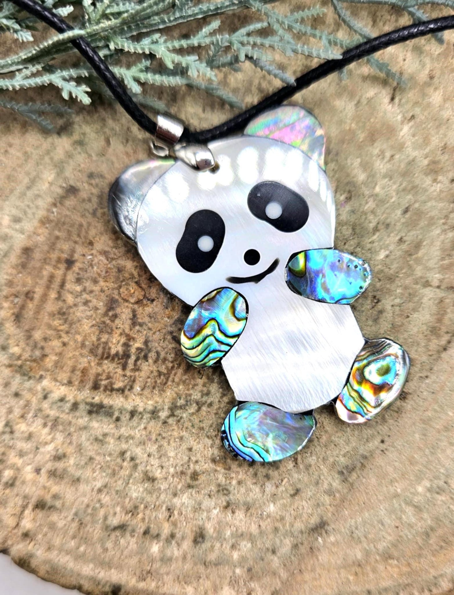 Adorable Nature Abalone Shell Cute Panda Pendant Necklace