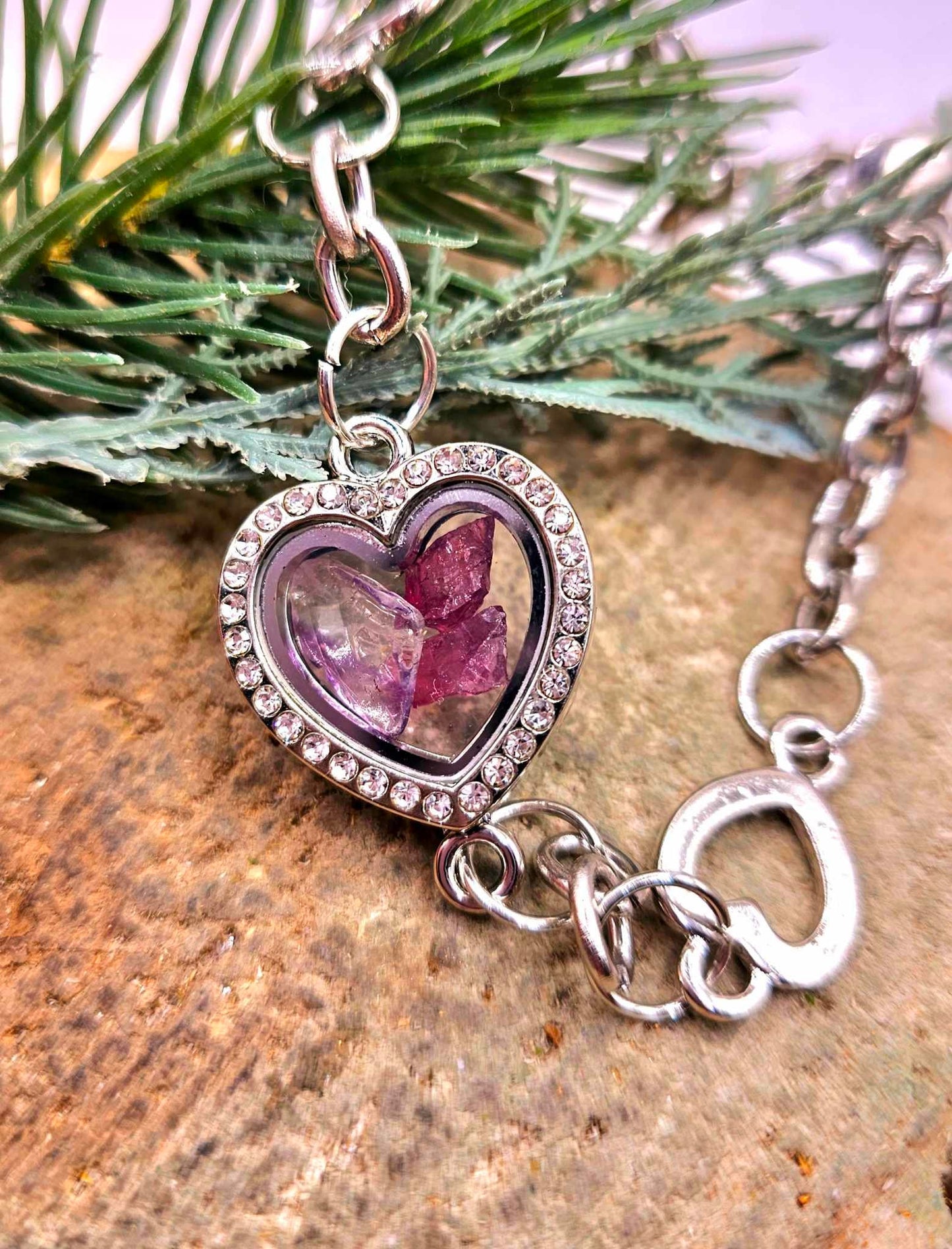 Floating Crystal Stone Openable Heart Locket Bracelet
