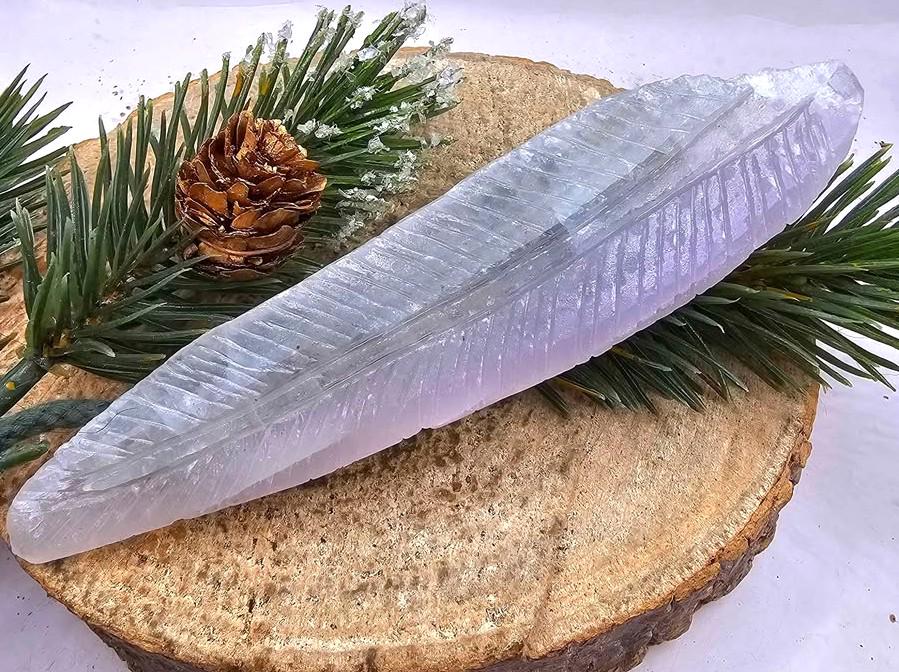 Nature Pink Fluorite Hand Carved 5.5" Long Leaf Decor
