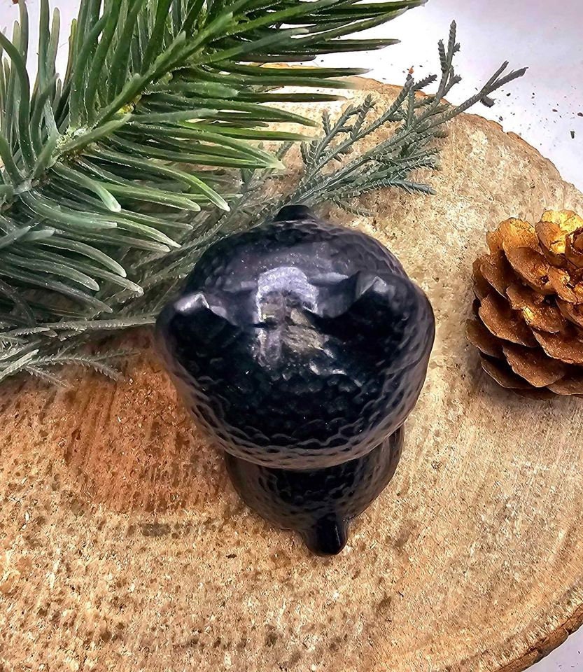Adorable Nature Black Obsidian Carved 2.5" Cheerful Dog Decor Figure