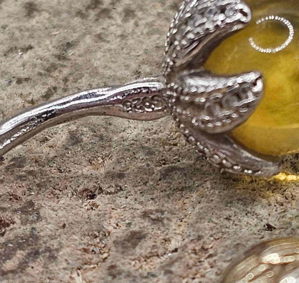 Genuine Mexico Blue Amber Sterling Silver Parrot Open Ring