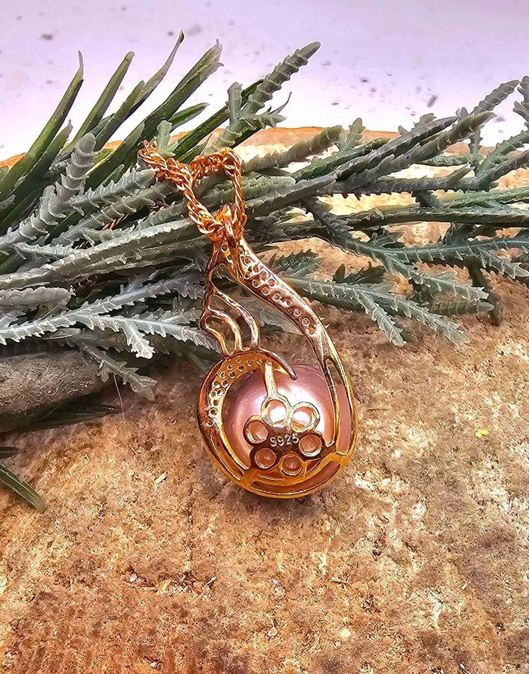 Nature Pinkish Purple Pearl S925 CZ Stone Pendant Necklace