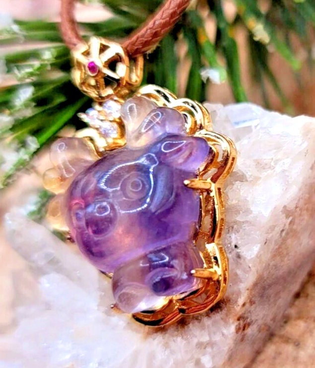 Nature Rainbow Fluorite Carved Deer Gold Wrapped Pendant Necklace