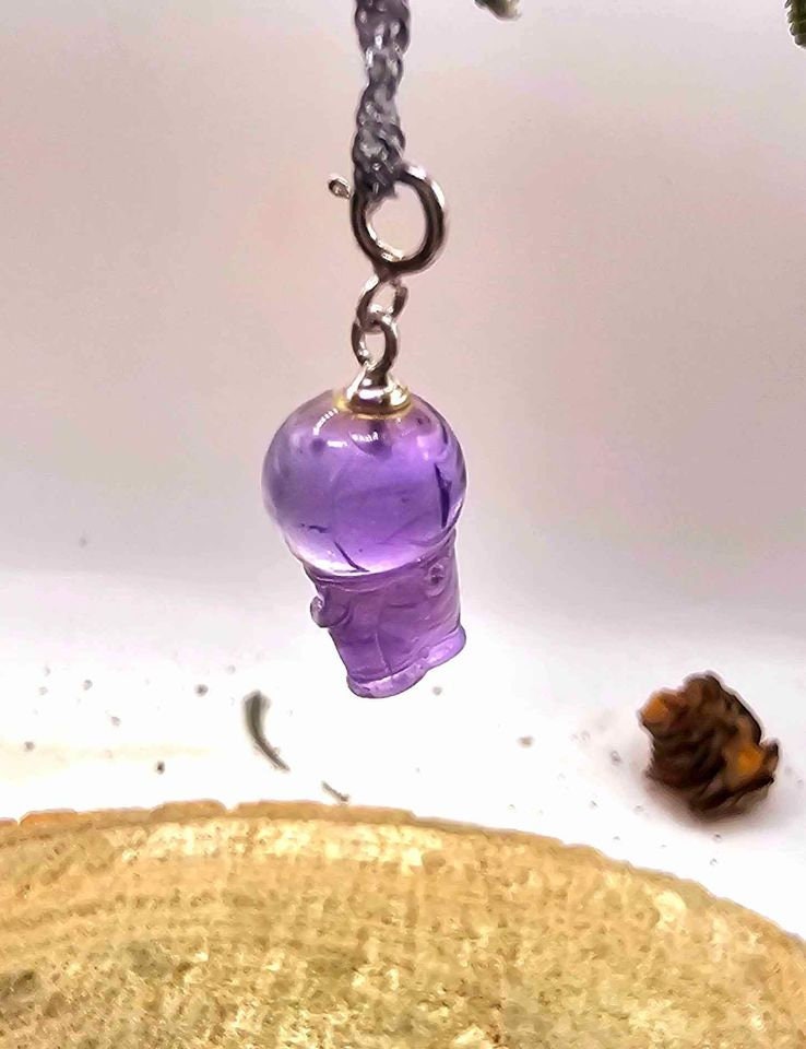 Cute Nature Amethyst Carved Doraemon Gadget Cat Pendant Necklace