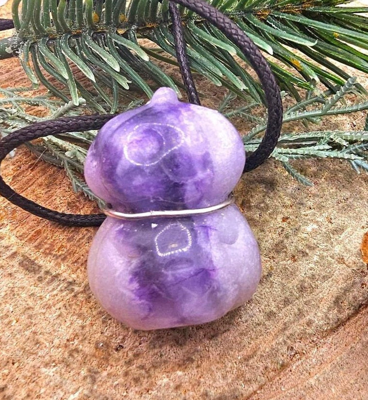 Nature Purple Fluorite Hand Carved Stacking Funny Pumpkin Pendant Necklace
