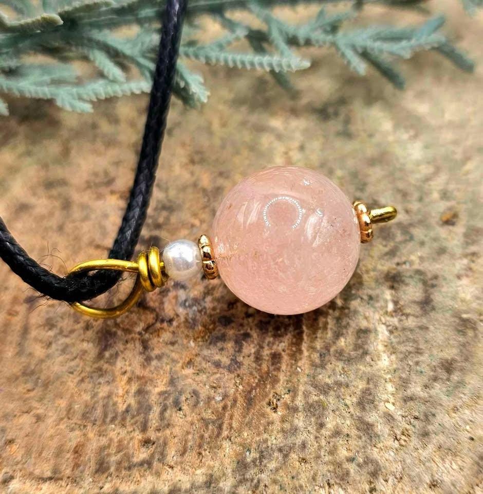 Nature Morganite Big Round Bead Pendant Necklace