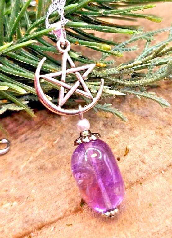 Beautiful Nature lavender Amethyst With Star On Moon Charm Pendant Necklace