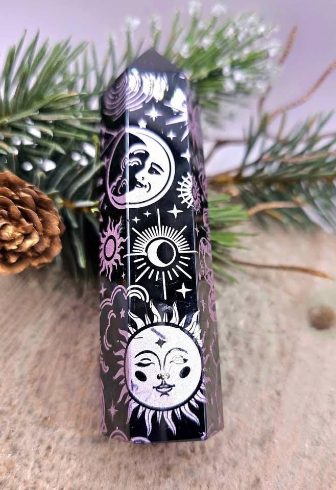 Nature Obsidian 4” Wand With Tarot Card Holder