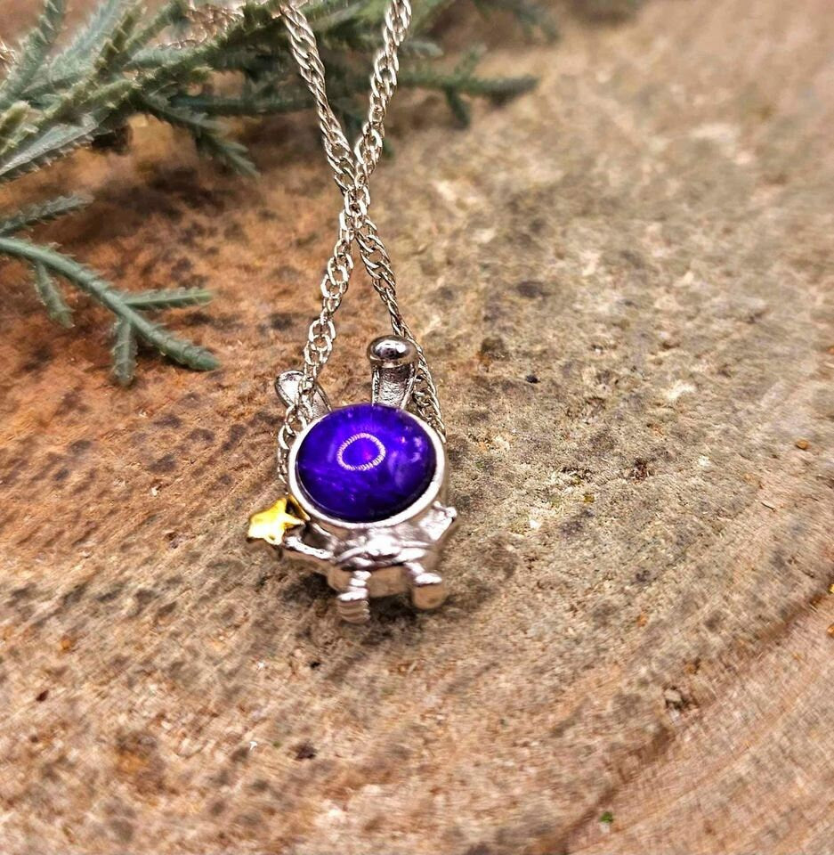 Nature Purple Meteorite Gibeon Bunny Astronaut S925 Pendant Necklace