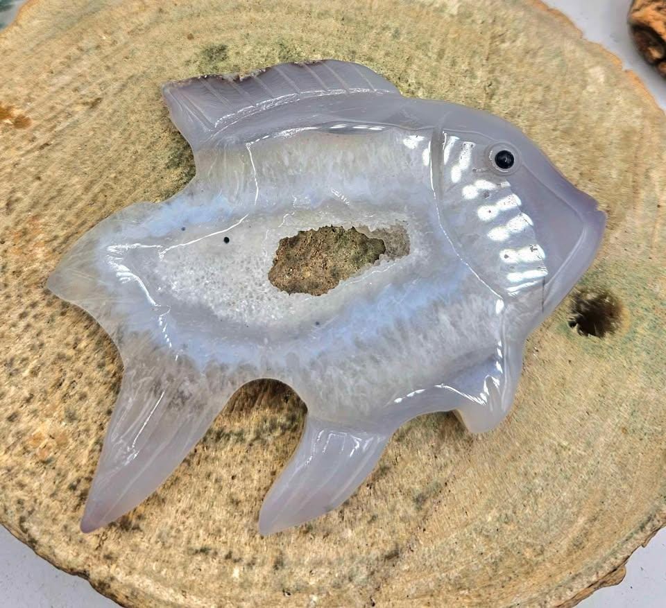 Nature Druzy Agate Hand Carved 4" Fish Figure