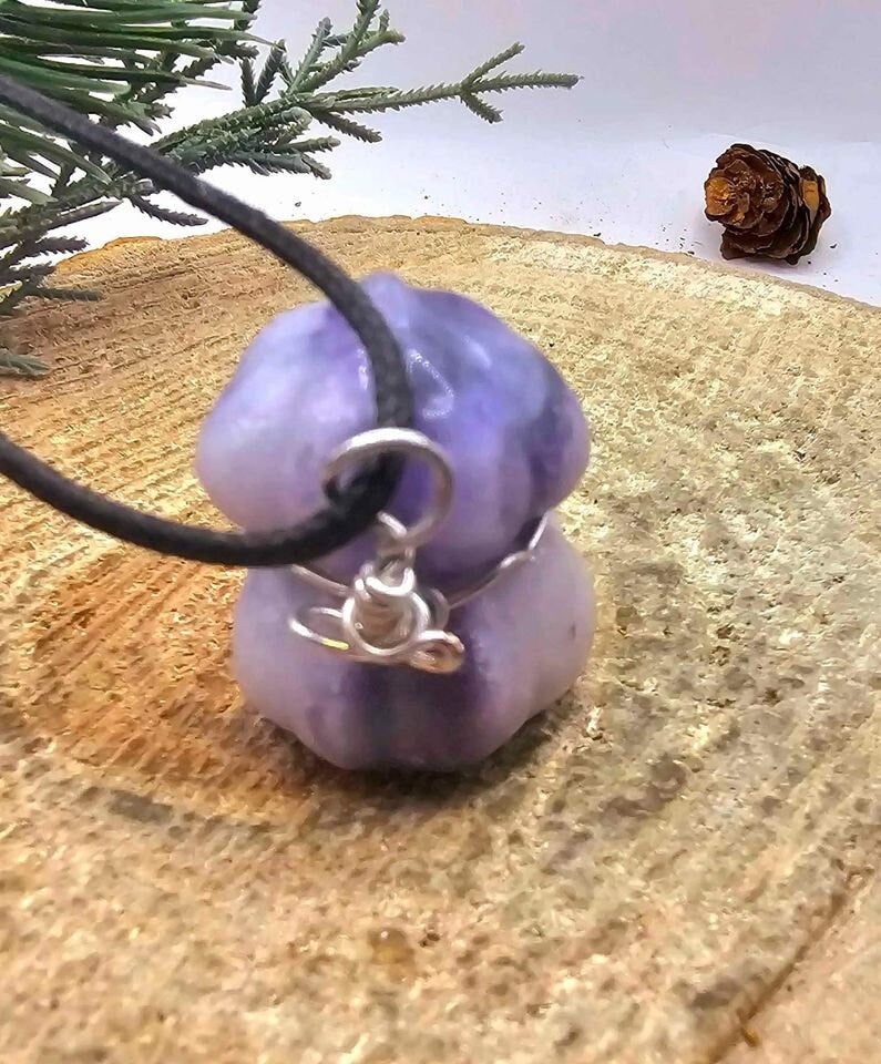 Nature Purple Fluorite Hand Carved Stacking Funny Pumpkin Pendant Necklace