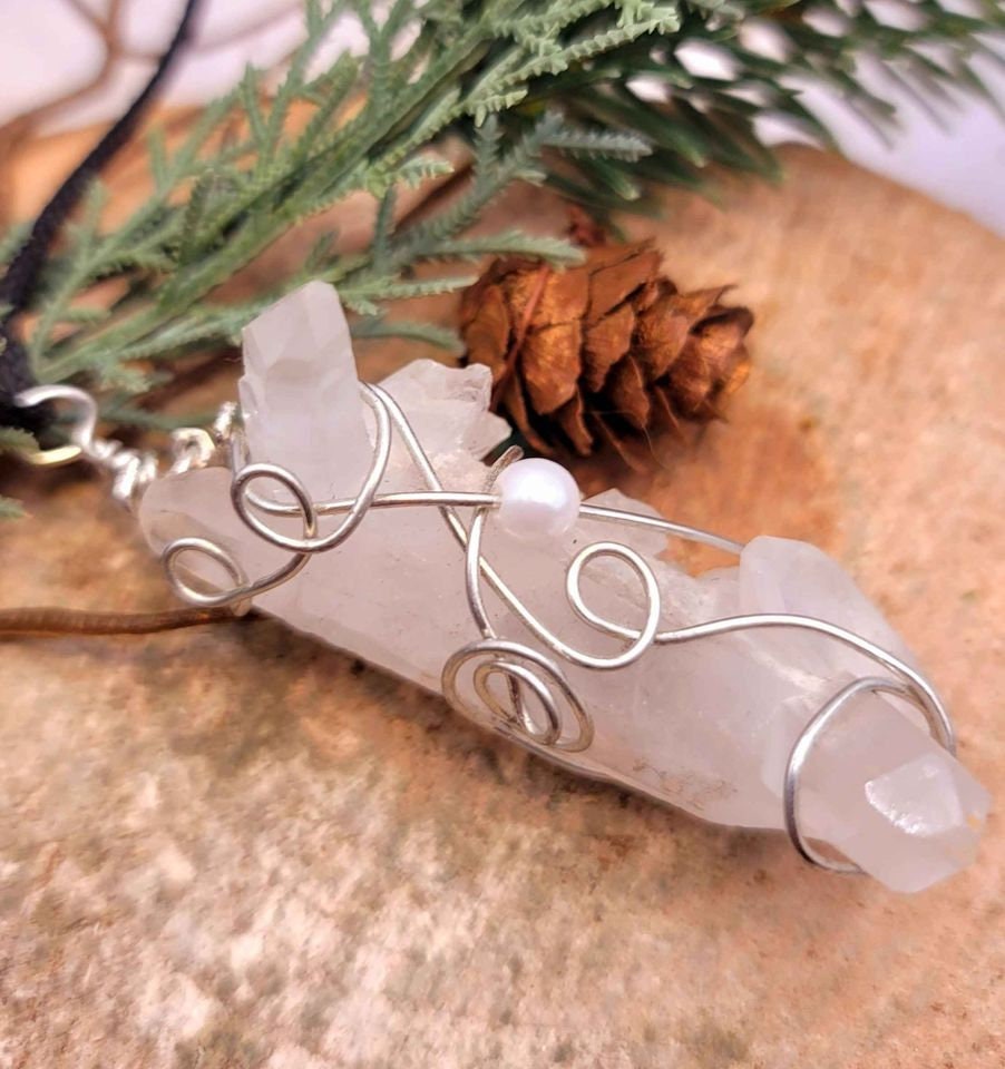 Beautiful Unique Shape Nature Crystal Point Wire Wrapped Pendant Necklace