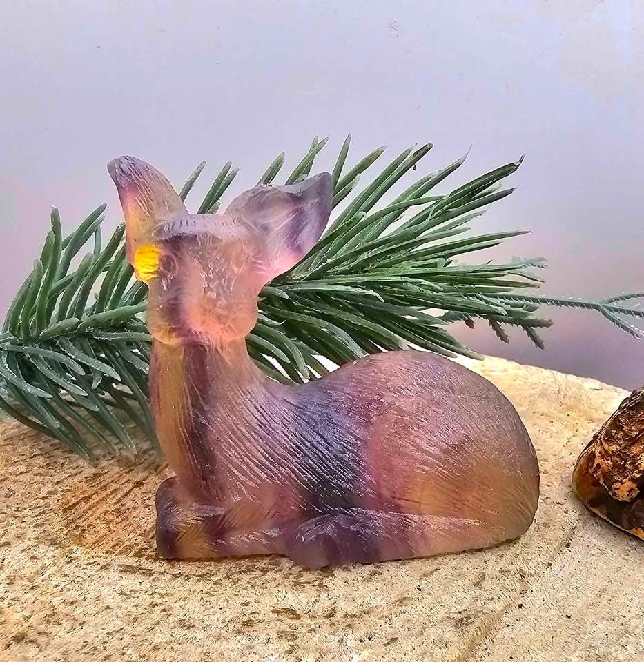 Nature Rainbow Fluorite Hand Carved 2.2" Deer Figure