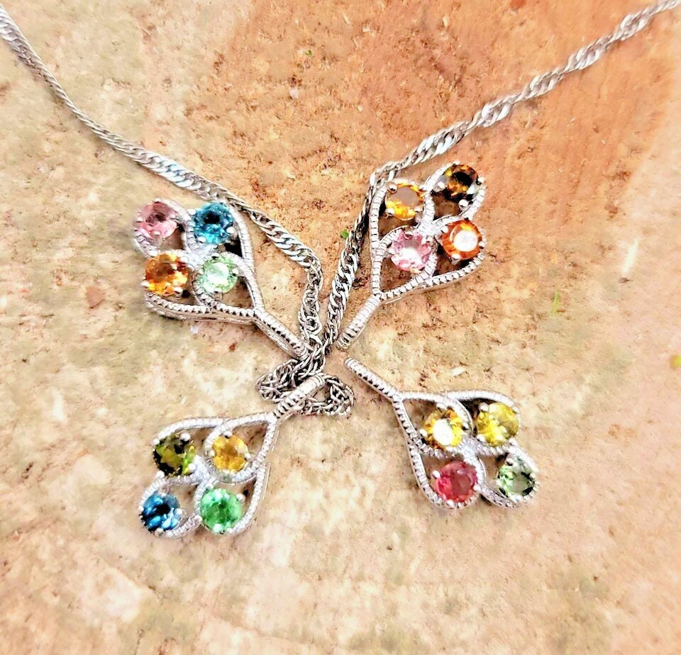 Nature Tourmalines Silver Feather Pendant Necklace