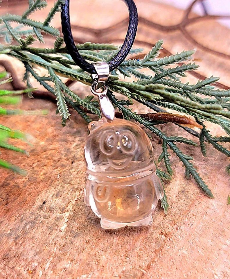 Nature Clear Crystal Hand Carved Penguin Pendant Necklace
