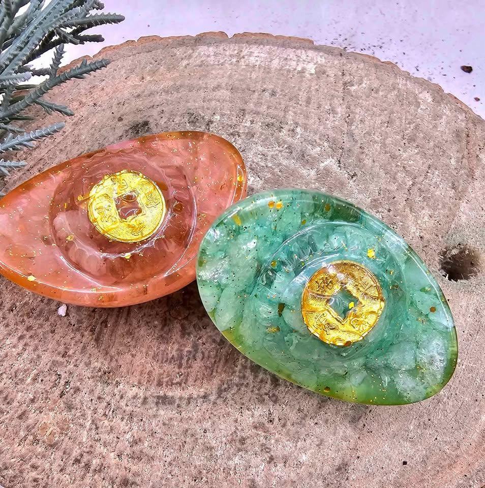 Set Of 2pcs Crystal Chip Resin Ancient Gold (Yuanbao) Decor