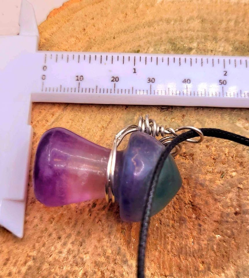 Beautiful Nature Rainbow Fluorite Hand Carved Mushroom Pendant Necklace