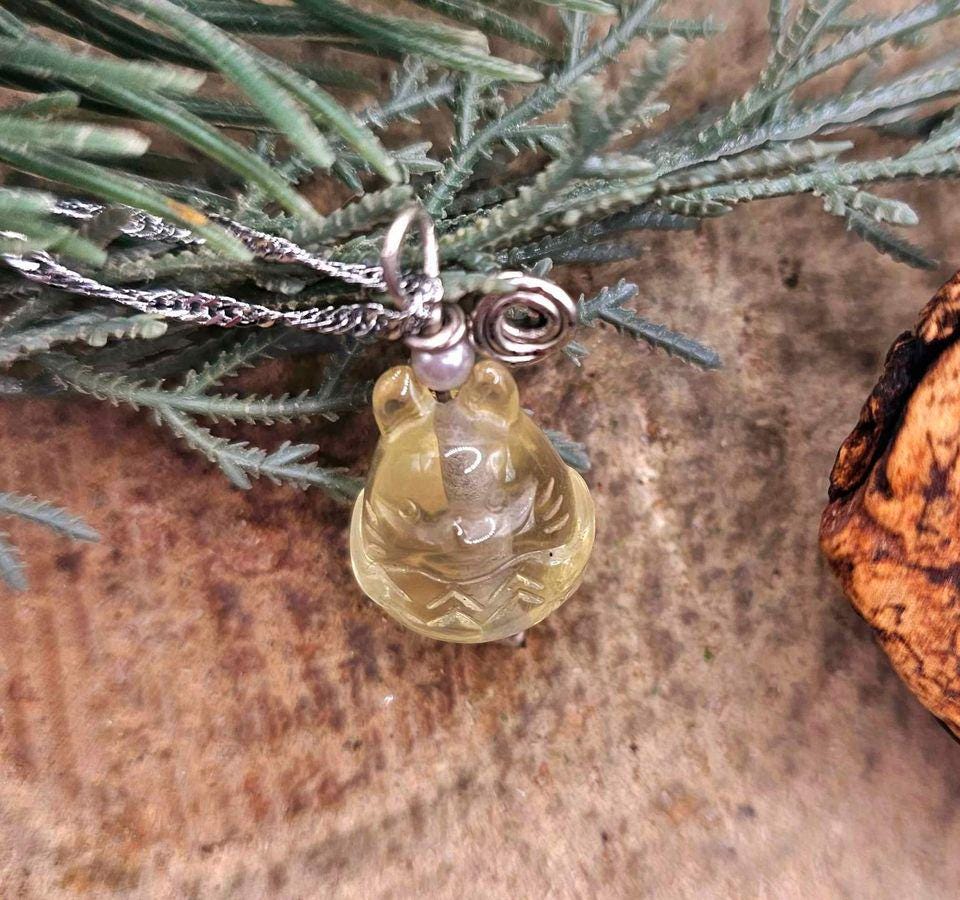 Nature Citrine Hand Carved Cute Totoro Inspired Pendant Necklace